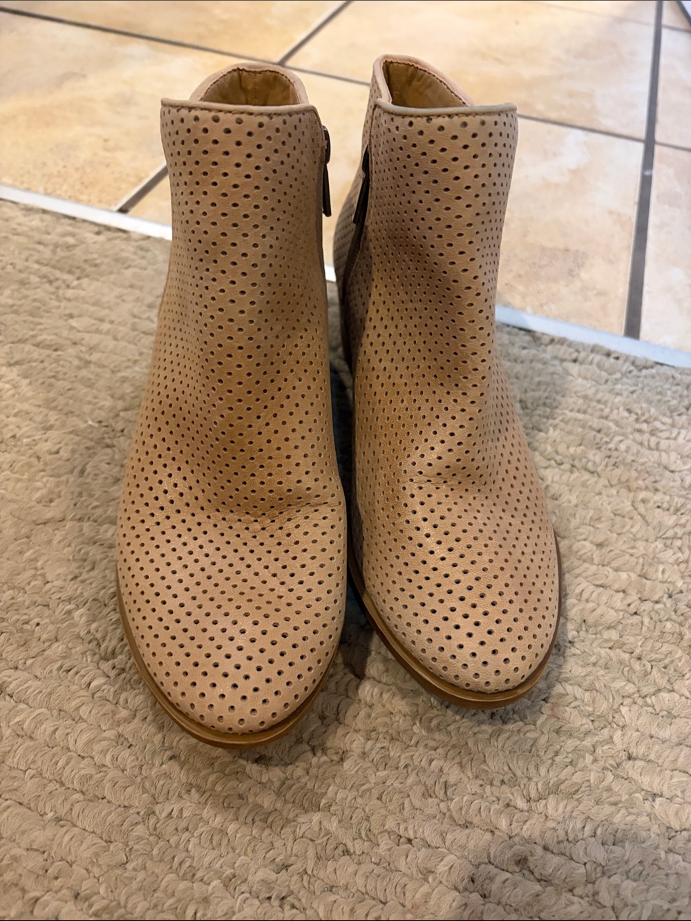 Lucky Brand Beige Perforated Ankle Boot with Side Zip - Women - Picture 9 of 11
